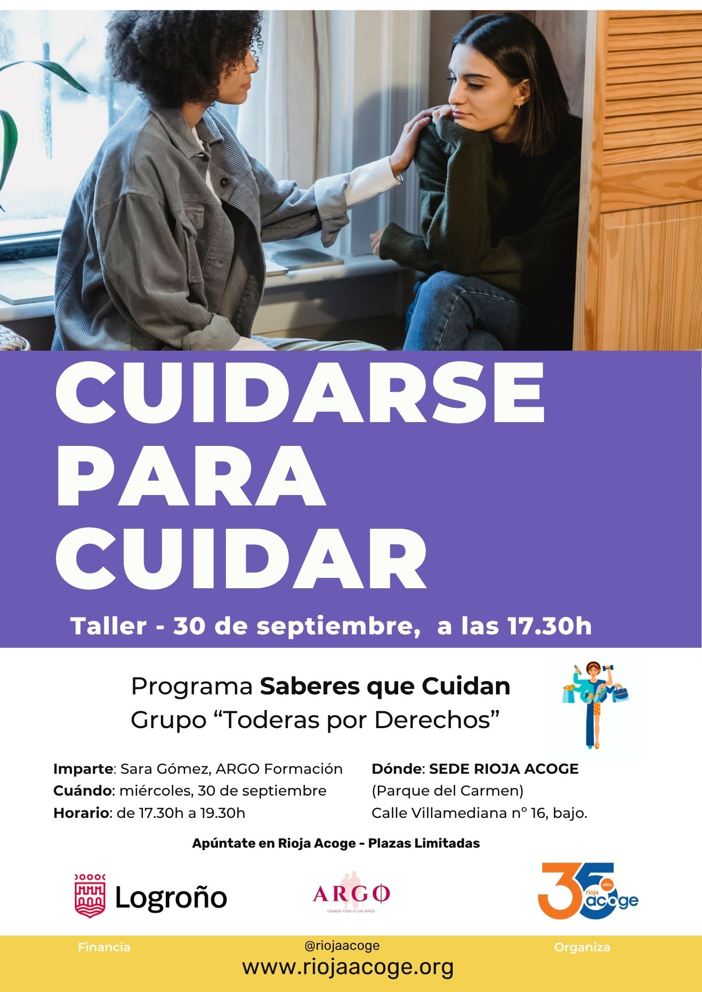 Cartel informativo taller Cuidarse para Cuidar en Rioja Acoge
