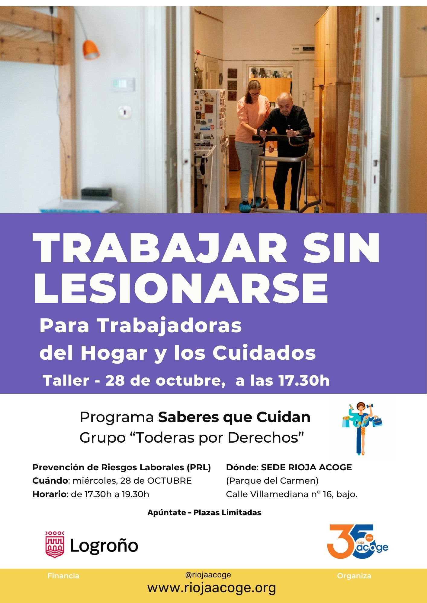 Cartel informativo prevención riesgos laborales empleo hogar, taller PRL trabajadoras del hogar Toderas
